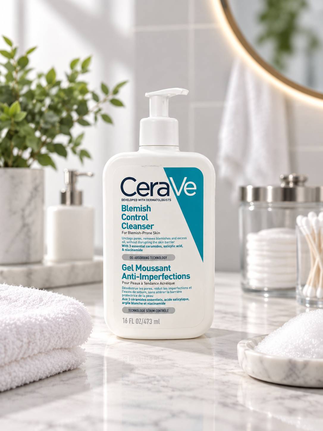 ژل شستشو و شوی ضدلک و ضدجوش صورت سراوی مدل Blemish Control حجم 473 میلی لیتر