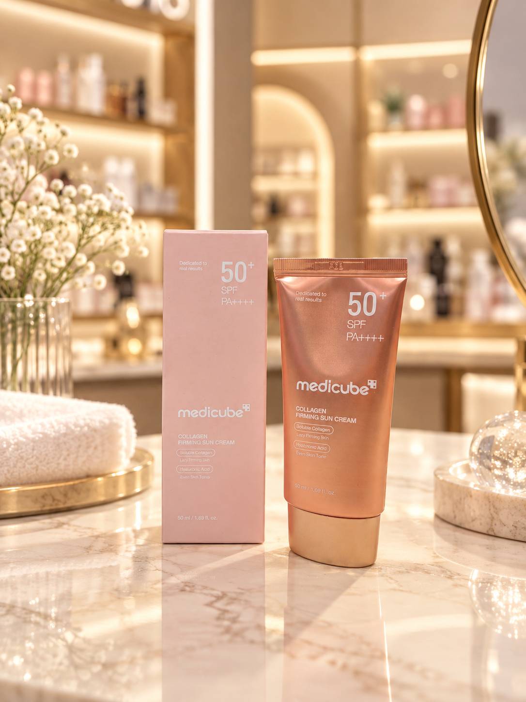 کرم ضد آفتاب بدون رنگ مدیکیوب spf50 مدل کلاژن حجم 50 میلی لیتر