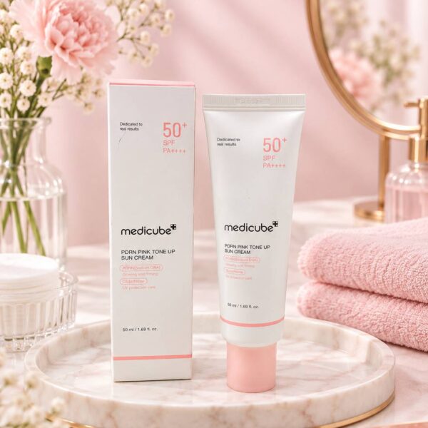 کرم ضدآفتاب بی‌رنگ مدیکیوب SPF50 مدل tone up حجم 50 میلی‌لیتر